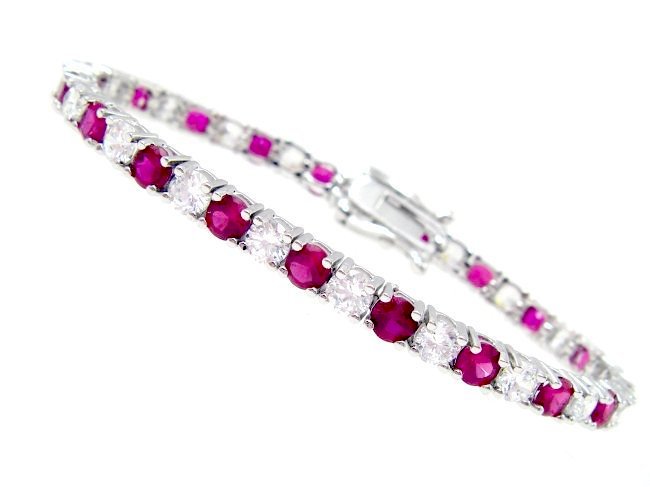 キュービックジルコニアとルビーのテニスブレスレット